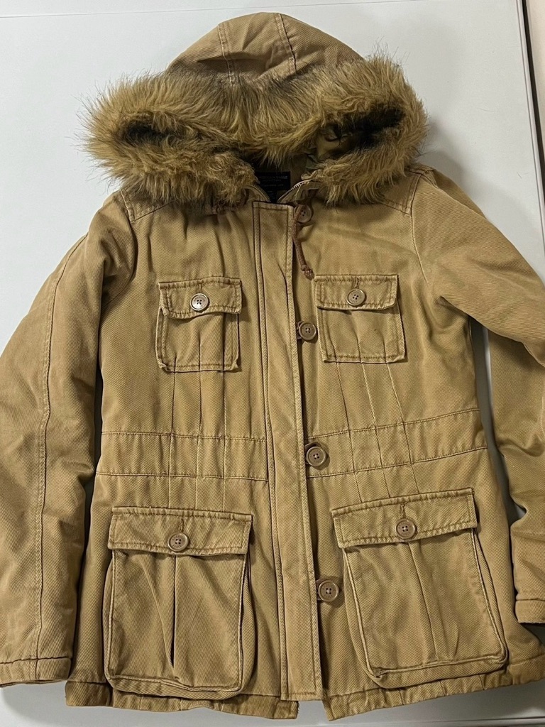 American Eagle Tan Brown Beige Fur Cargo Winter Jacket Coat Outerwear Size S